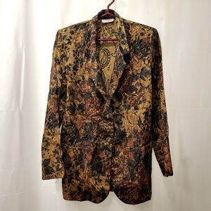 Vintage Rare Deep Gold Floral Brocade Blazer with Button Closure